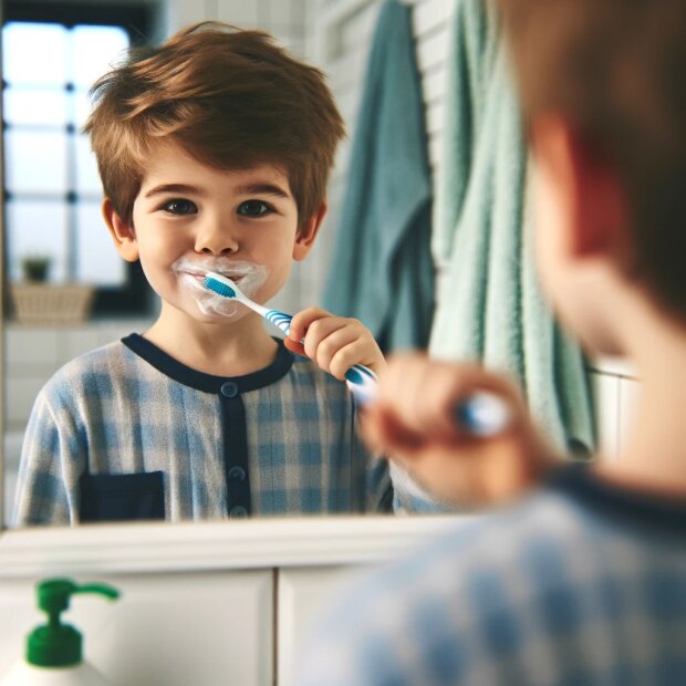 хлопчик чистить зуби