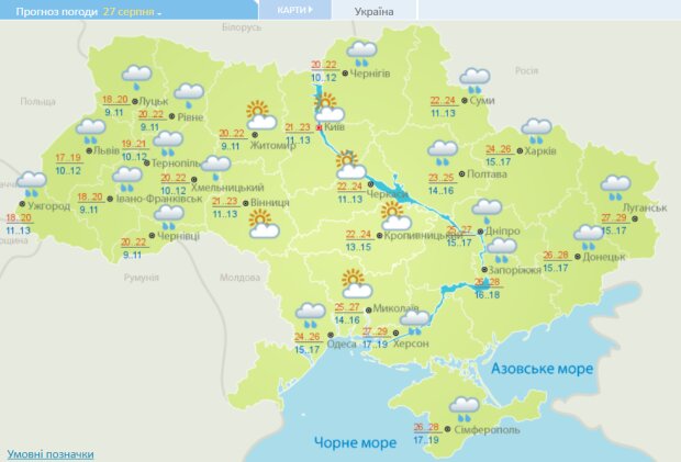 Погода в Украине на 27 августа