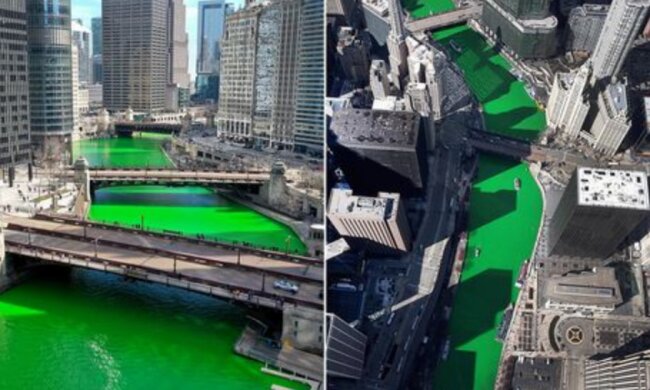 Ярко-зеленая река в Чикаго: скрин из сети